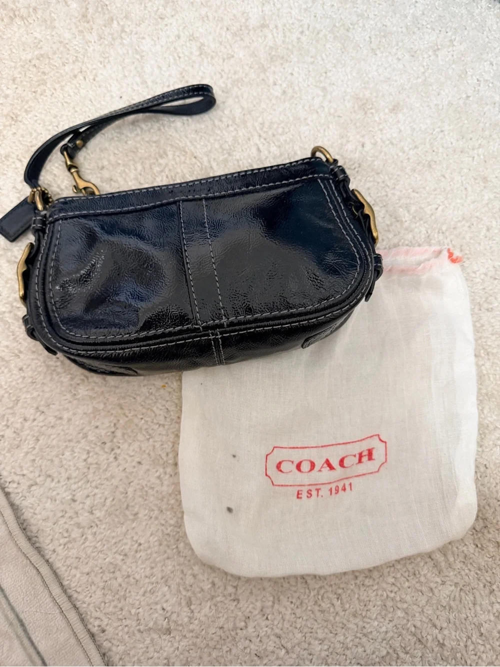 Black Patent Coach  Leather Mini  Bag